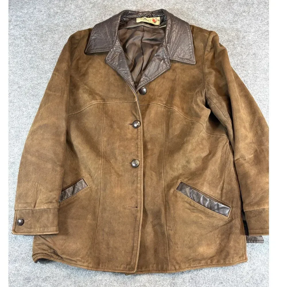 VTG 50s Carmens Leather Coat Jacket Womens Large Brown Lined Western Suede 1960s - Picture 1 of 9